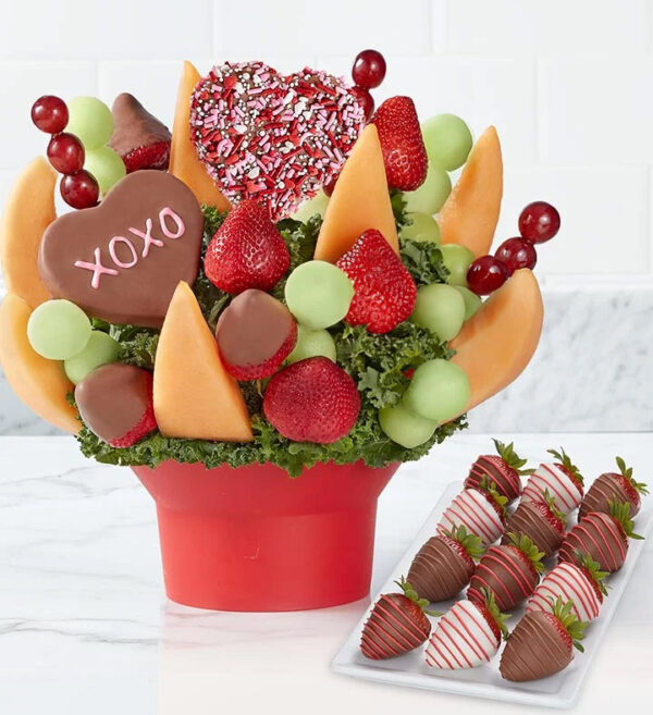 Fruit Bouquet & 12 Chocolate Covered Strawberries (V-Day)